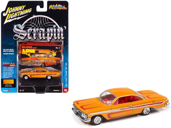 Johnny Lightning 1961 Chevrolet Impala SS409 in yellow with red stripes, Scrapin' release.