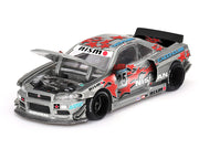 Nissan Skyline GT-R (R34) "Kaido Star Racing V1" RHD (Right Hand Drive) #25 Gray Metallic with Black Hood and Graphics (Designed by Jun Imai) "Kaido House" Special 1/64 Diecast Model Car by Mini GT image 3