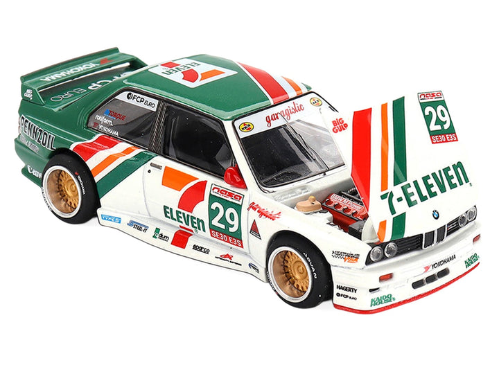 BMW M3 "Kaido Works Larry Chen V1" #29 "7-Eleven" White and Green with Graphics (Designed by Jun Imai) "Kaido House" Special 1/64 Diecast Model Car by Mini GT image 2