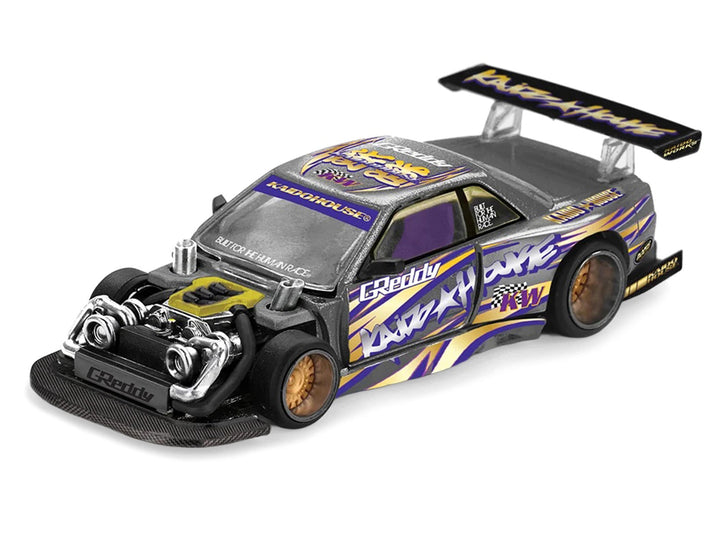 Nissan Silvia S13-R "Kaido Drift V1" RHD (Designed by Jun Imai) Gray Metallic with Graphics "Kaido House" Special 1/64 Diecast Model Car by Mini GT image 2