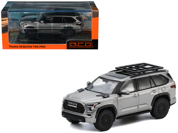 Toyota Sequoia TRD PRO Silver Metallic with Roof Rack 1/64 Diecast Model Car by GCD