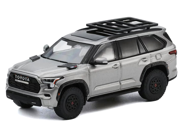 Toyota Sequoia TRD PRO Silver Metallic with Roof Rack 1/64 Diecast Model Car by GCD image 2