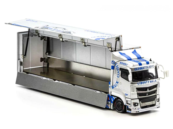 Mitsubishi Fuso Super Great Transporter RHD (Right Hand Drive) "LB-Trucks - Gunmatsusyo" Silver Metallic with Blue Graphics "Tokyo Auto Salon (TAS) 2026 Exclusive" 1/64 Diecast Model by GCD image 2