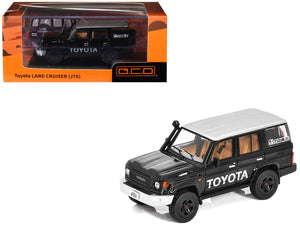 Toyota Land Cruiser (J76) Black with Silver Metallic Top 1/64 Diecast Model Car by GCD