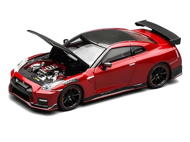 2022 Nissan GT-R Nismo (R35) RHD (Right Hand Drive) Vibrant Red with Carbon Hood and Top "Senior 64" Series 1/64 Diecast Model Car by MotorHelix image 2