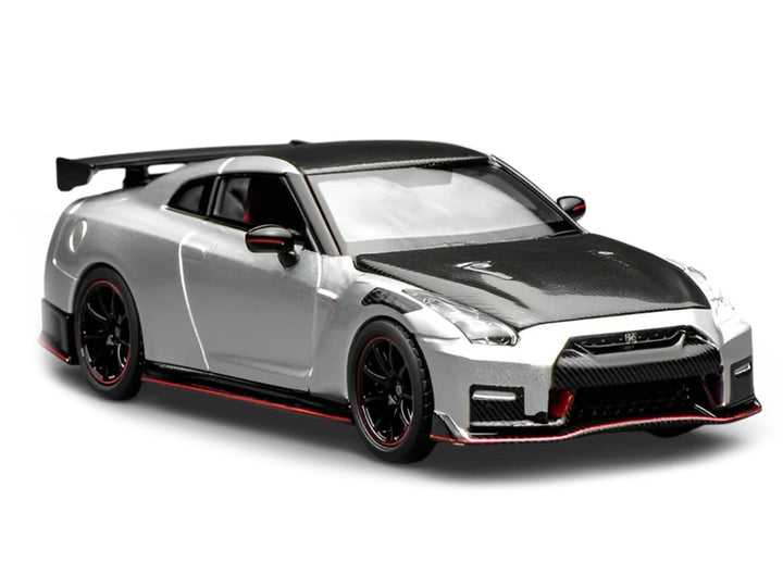 2022 Nissan GT-R Nismo (R35) RHD (Right Hand Drive) Ultimate Metal Silver Metallic with Carbon Hood and Top "Senior 64" Series 1/64 Diecast Model Car by MotorHelix image 2