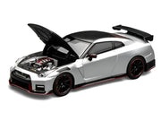 2022 Nissan GT-R Nismo (R35) RHD (Right Hand Drive) Ultimate Metal Silver Metallic with Carbon Hood and Top "Senior 64" Series 1/64 Diecast Model Car by MotorHelix image 3