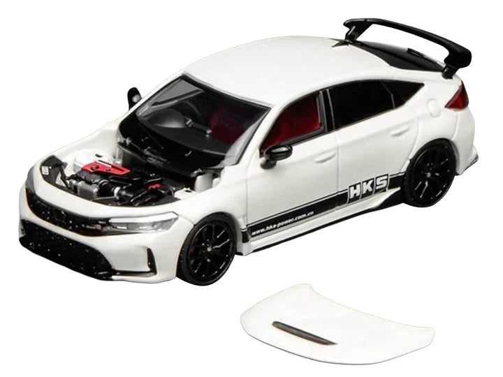 Honda Civic Type R (FL5) RHD (Right Hand Drive) "HKS" White with Black Stripes 1/64 Diecast Model Car by MotorHelix image 2