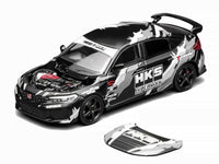 Honda Civic Type R (FL5) RHD (Right Hand Drive) "HKS" Matt Black with Graphics 1/64 Diecast Model Car by MotorHelix image 2