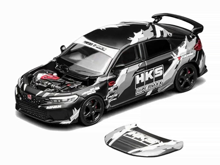 Honda Civic Type R (FL5) RHD (Right Hand Drive) "HKS" Matt Black with Graphics 1/64 Diecast Model Car by MotorHelix image 2