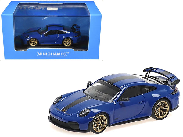 2025 Porsche 911 (992.2) GT3 Weissach Package Blue with Carbon Stripe Limited Edition to 240 pieces Worldwide 1/64 Diecast Model Car by Minichamps