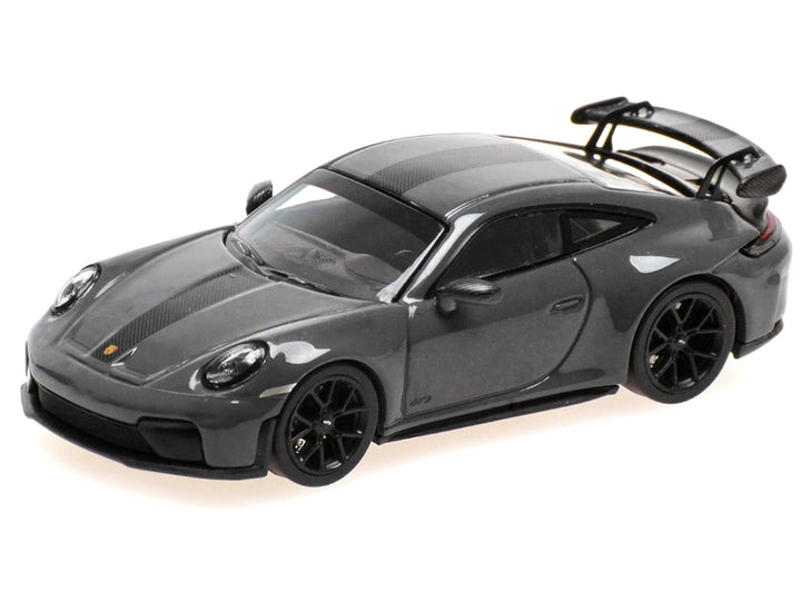 2025 Porsche 911 (992.2) GT3 Weissach Package Gray with Carbon Stripe Limited Edition to 240 pieces Worldwide 1/64 Diecast Model Car by Minichamps image 2