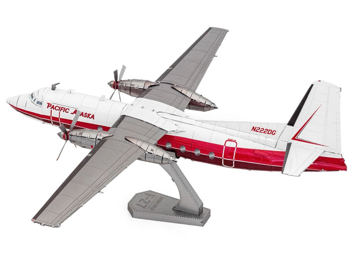 Model Kit Fairchild F-27 Commercial Aircraft "Pacific Alaska" White with Red Stripes (Moderate Difficulty) Steel Model by Metal Earth image 2