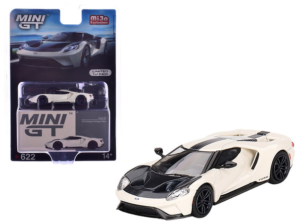 Ford GT "1964 Prototype Heritage Edition" Wimbledon White with Black Hood and Stripe Limited Edition to 2400 pieces Worldwide 1/64 Diecast Model Car by Mini GT image 3