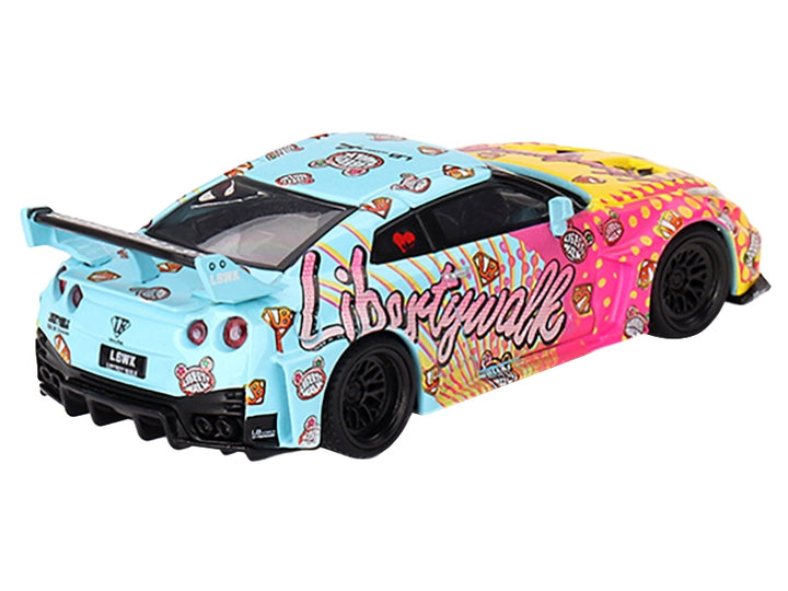 Nissan 35GT-RR Ver.1 "LB-Silhouette Works GT" Light Blue and Yellow with Graphics "LBWK KUMA" Limited Edition 1/64 Diecast Model Car by Mini GT image 2