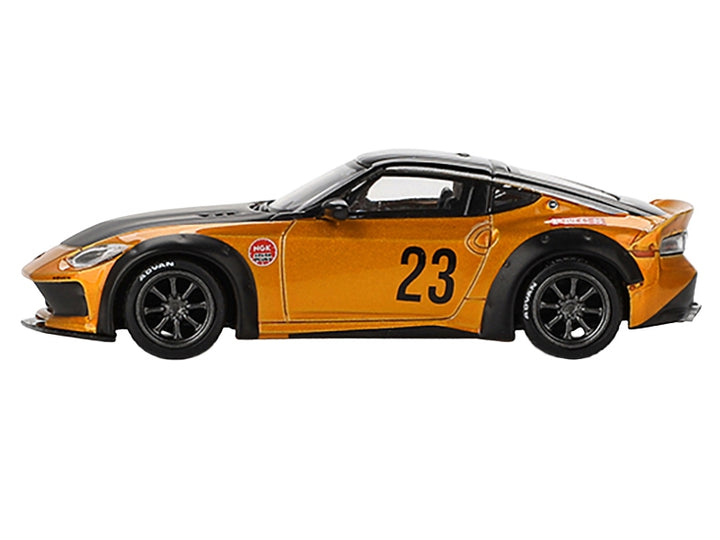 Nissan Fairlady Z #23 "LB-NATION WORKS" LB Gold Metallic with Matt Black Hood and Black Top Limited Edition 1/64 Diecast Model Car by Mini GT image 2