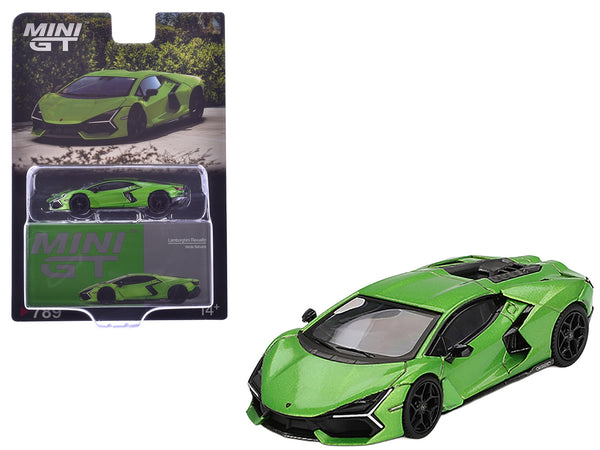 MINI GT 1:64 Lamborghini Revuelto in Verde Selvans green metallic.