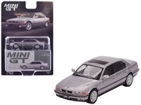 MINI GT 1:64 BMW 750iL in Aspen Silver metallic with sunroof.