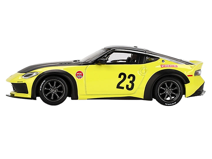 Nissan Z "LB-Nation Works" #23 Ikazuchi Yellow with Black Hood and Top Limited Edition 1/64 Diecast Model Car by Mini GT image 2
