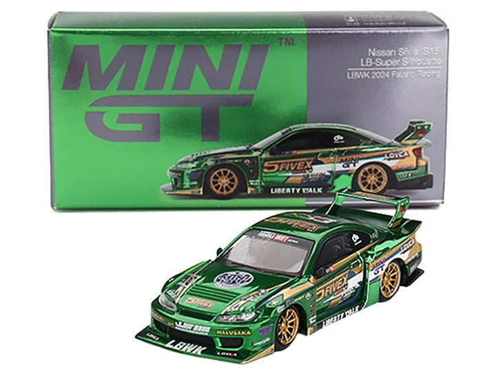 Nissan Silvia (S15) LB-Super Silhouette RHD (Right Hand Drive) "Fausto Racing 2024" Green Metallic Limited Edition 1/64 Diecast Model Car by Mini GT image 2