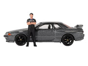 Nissan Skyline GT-R (R32) RHD (Right Hand Drive) Gunmetal Gray Metallic with Tsugio Matsuda Figure Limited Edition 1/64 Diecast Model Car by Mini GT image 2