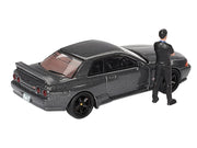 Nissan Skyline GT-R (R32) RHD (Right Hand Drive) Gunmetal Gray Metallic with Tsugio Matsuda Figure Limited Edition 1/64 Diecast Model Car by Mini GT image 3