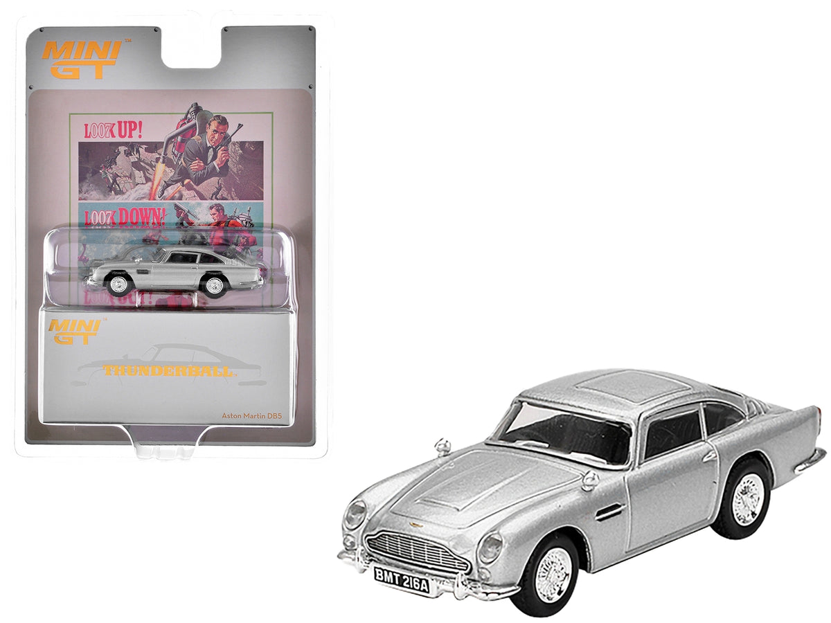 Aston Martin DB5 RHD (Right Hand Drive) Birch Silver Metallic 007 James Bond "Thunderball" (1965) Movie Limited Edition 1/64 Diecast Model Car by Mini GT image 3