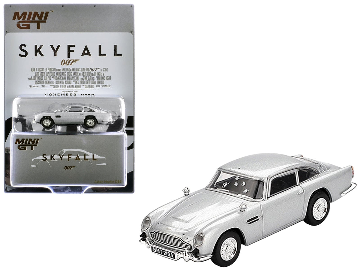 Aston Martin DB5 RHD (Right Hand Drive) Birch Silver Metallic (Damaged) 007 James Bond "Skyfall" (2012) Movie Limited Edition 1/64 Diecast Model Car by Mini GT