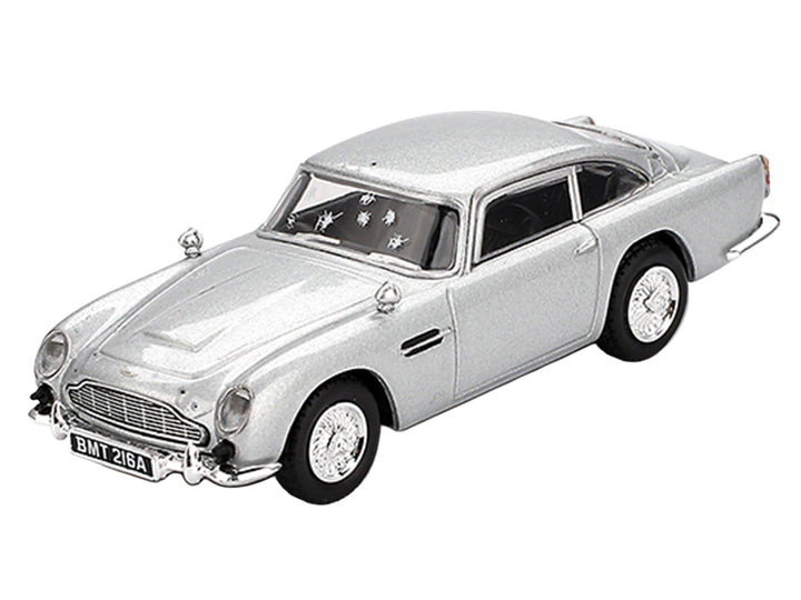 Aston Martin DB5 RHD (Right Hand Drive) Birch Silver Metallic (Damaged) 007 James Bond "Skyfall" (2012) Movie Limited Edition 1/64 Diecast Model Car by Mini GT image 2