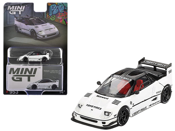 MINI GT 1:64 Mazda AZ-1 Liberty Walk LB40 in white with black roof.