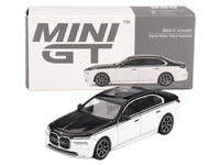 BMW i7 xDrive60 in Alpine White and Black Sapphire, MINI GT MGT00959.