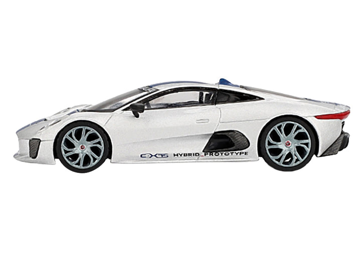 Jaguar C-X75 Silver Metallic with Blue Stripes Limited Edition 1/64 Diecast Model Car by Mini GT image 2