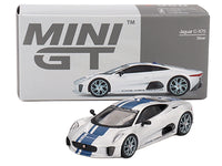 Jaguar C-X75 Silver Metallic with Blue Stripes Limited Edition 1/64 Diecast Model Car by Mini GT image 4
