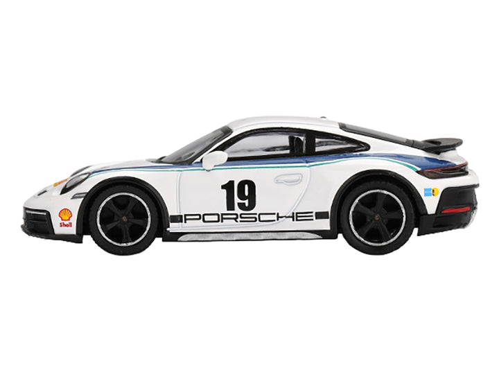 Porsche 911 Dakar #19 "Rally 1974" Tribute Livery White with Blue Stripes Limited Edition 1/64 Diecast Model Car by Mini GT image 2