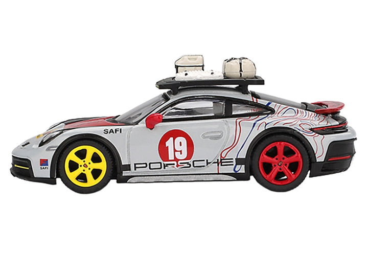 Porsche 911 Dakar #19 "Uncle Rally" Gray with Graphics and Roof Rack Limited Edition 1/64 Diecast Model Car by Mini GT image 2