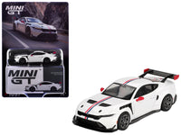 MINI GT 1:64 Ford Mustang GTD Spirit of America, white with red and blue stripes.