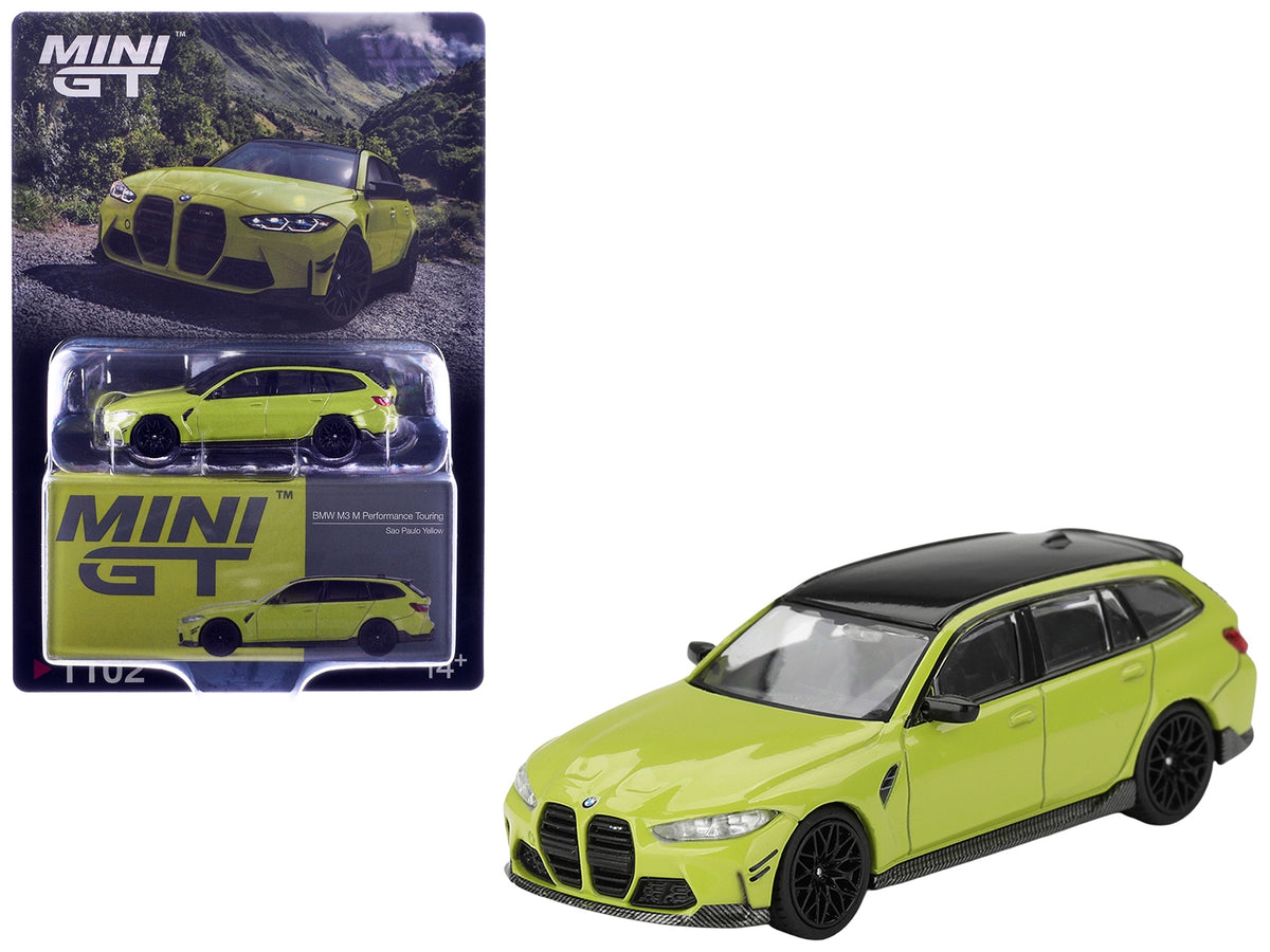 BMW M3 M Performance Touring Sao Paulo Yellow with Black Top Limited Edition 1/64 Diecast Model Car by Mini GT