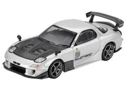 Mazda RX-7 RE-Amemiya Silver Metallic with Matt Black Hood Limited Edition 1/64 Diecast Model Car by Mini GT image 2