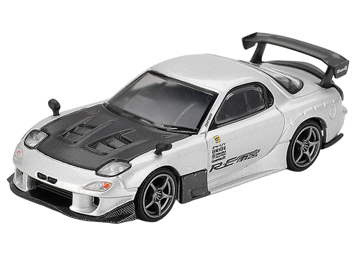 Mazda RX-7 RE-Amemiya Silver Metallic with Matt Black Hood Limited Edition 1/64 Diecast Model Car by Mini GT image 2