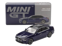 BMW i7 xDrive60 Tanzanite Blue Metallic with Sun Roof Limited Edition 1/64 Diecast Model Car by Mini GT image 4