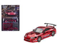 MINI GT 1:64 Toyota Supra A80 Top Secret GT300 in red chrome, right-hand-drive version.
