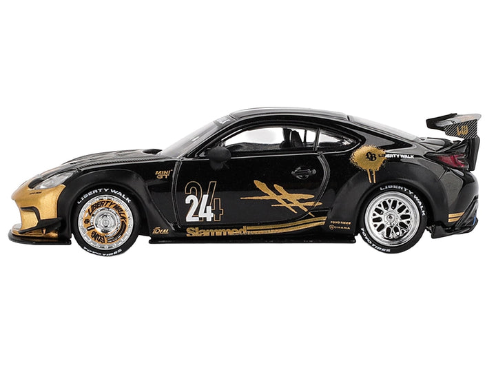 Toyota GR86 "LB-Nation - Liberty Walk" #24 Black with Carbon Hood and Gold Graphics Limited Edition 1/64 Diecast Model Car by Mini GT image 2