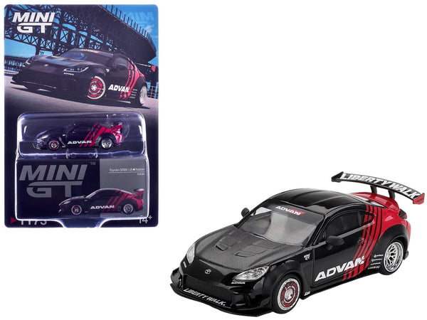 MINI GT 1:64 Toyota GR86 LB-Nation Liberty Walk in black and red ADVAN livery.