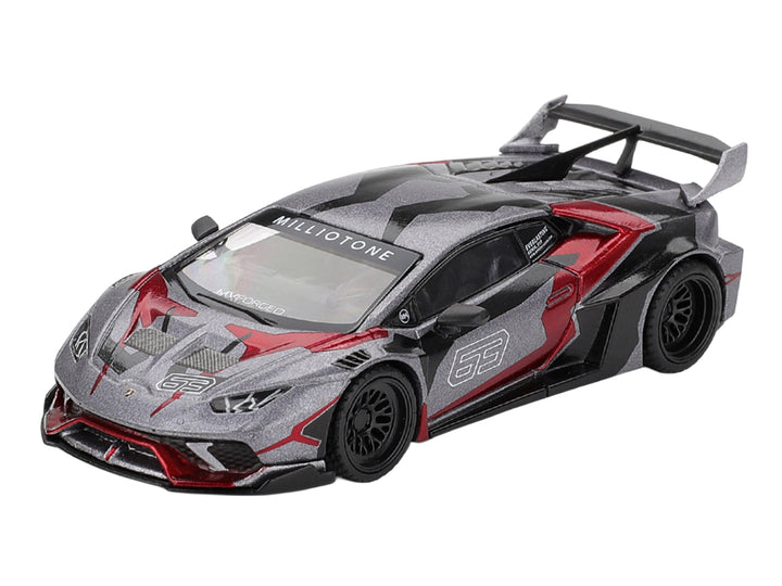 Lamborghini Huracan GT LB-WORKS "RONIN" Gray Metallic with Black and Red Graphics 1/64 Diecast Model Car by Mini GT image 2