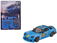 MINI GT 1:64 Mazda RX-7 RE-Amemiya D1GP 2025 in blue with graphics.