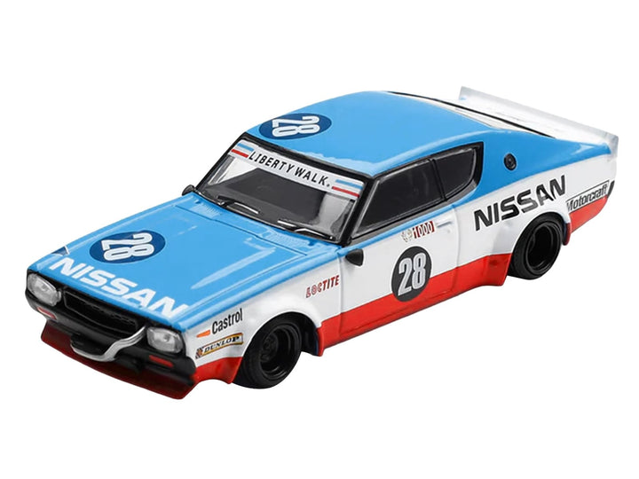 Nissan Skyline Kenmeri RHD (Right Hand Drive) #28 "Liberty Walk - Nissan Racing 1975 Concept" Blue and White with Red Stripes Limited Edition 1/64 Diecast Model Car by Mini GT image 2