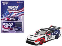 MINI GT 1:64 Ford Mustang GTD America 250 USA Exclusive in white with flag graphics.