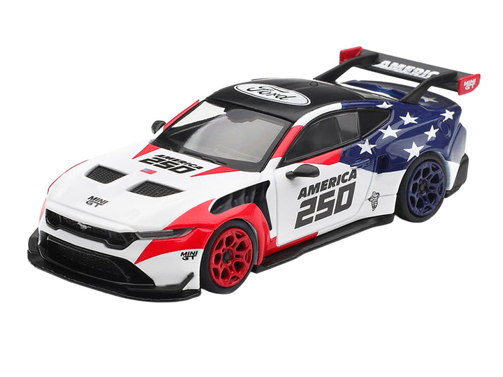 Ford Mustang GTD "America 250 - USA Exclusive" White with American Flag Graphics Limited Edition 1/64 Die Cast Model Car by Mini GT image 2