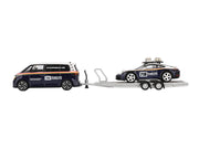 Porsche 911 Dakar #718 Blue and White with Roof Rack and Volkswagen ID. Buzz Blue and White with Flatbed Trailer "Porsche Centrum Gelderland Roughroads" Set of 3 pieces Limited Edition 1/64 Diecast Model Car by Mini GT image 2