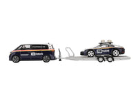 Porsche 911 Dakar #718 Blue and White with Roof Rack and Volkswagen ID. Buzz Blue and White with Flatbed Trailer "Porsche Centrum Gelderland Roughroads" Set of 3 pieces Limited Edition 1/64 Diecast Model Car by Mini GT image 2